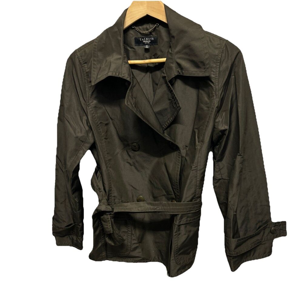 Talbots Double Breasted Light Blazer Green Jacket Petite Size 10 P Belted Silk